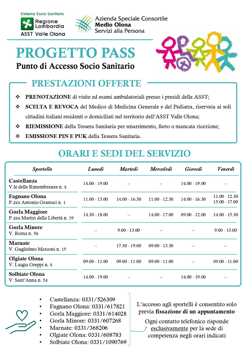 Progetto Pass - Punto di Accesso Socio Sanitario - (CUP – Centro Unico di Prenotazione)