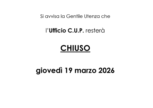 Avviso di chiusura dellUfficio C.U.P.