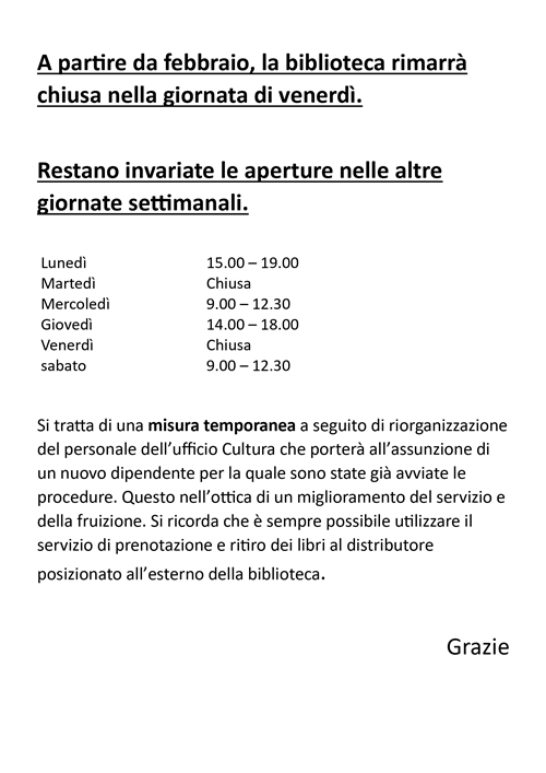 Modifica orari biblioteca