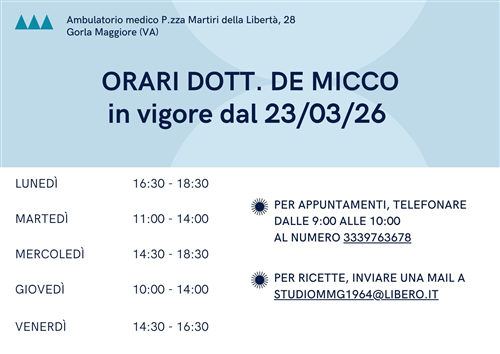 Orari ambulatoriali - dott. De Micco