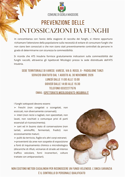 Prevenzione delle intossicazioni da funghi