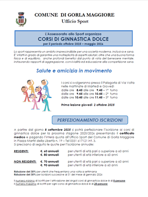 CORSI DI GINNASTICA DOLCE STAGIONE SPORTIVA 2025/2026