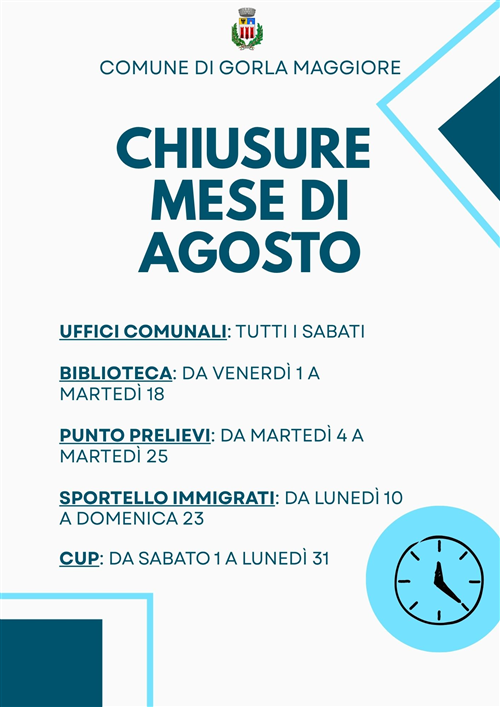 Chiusure nel mese di agosto