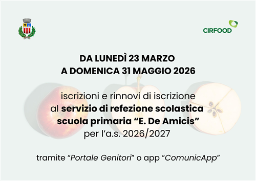 Servizio di refezione scolastica â€“ Iscrizioni e rinnovi a.s. 2026/2027 scuola primaria "E. De Amicis"