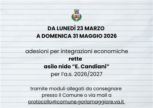 Adesioni integrazioni economiche a.s. 26/27 asilo nido "E. Candiani"